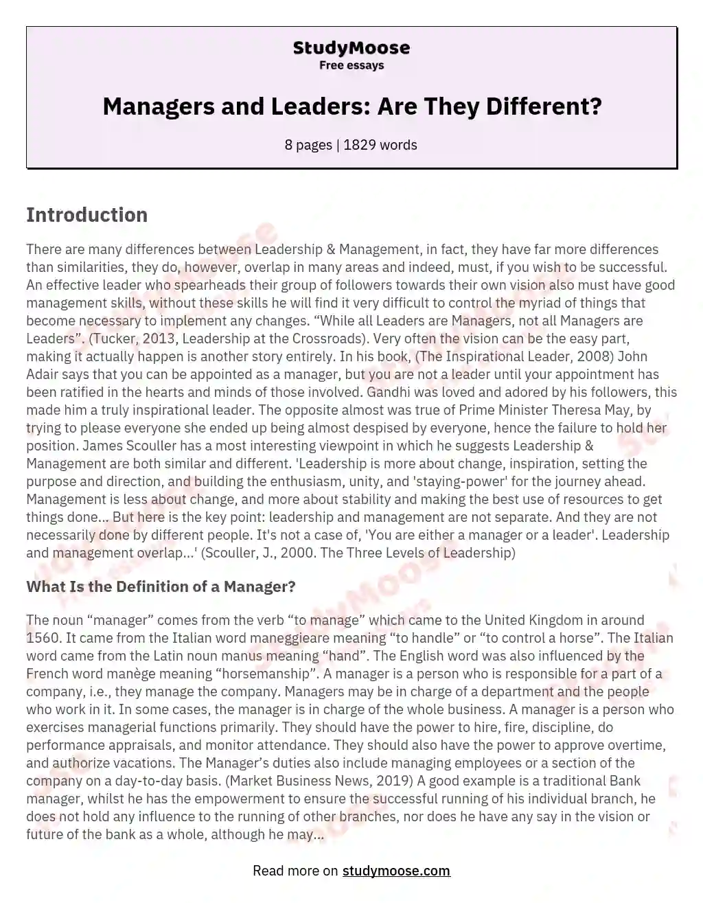 Managers and Leaders: Are They Different? essay