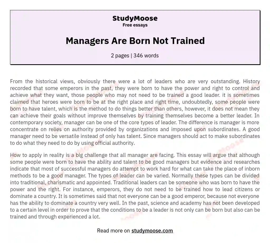 Managers Are Born Not Trained essay