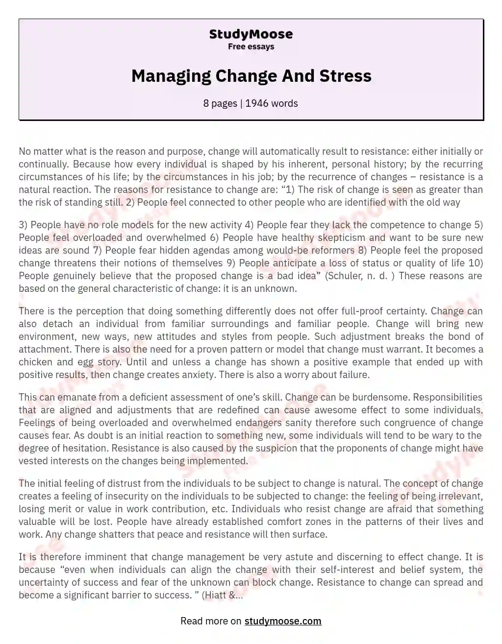 Managing Change And Stress essay