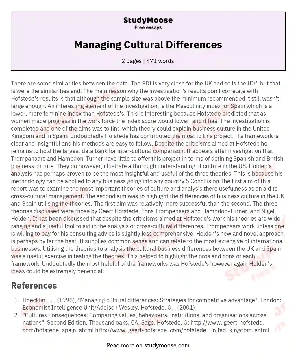 Managing Cultural Differences essay