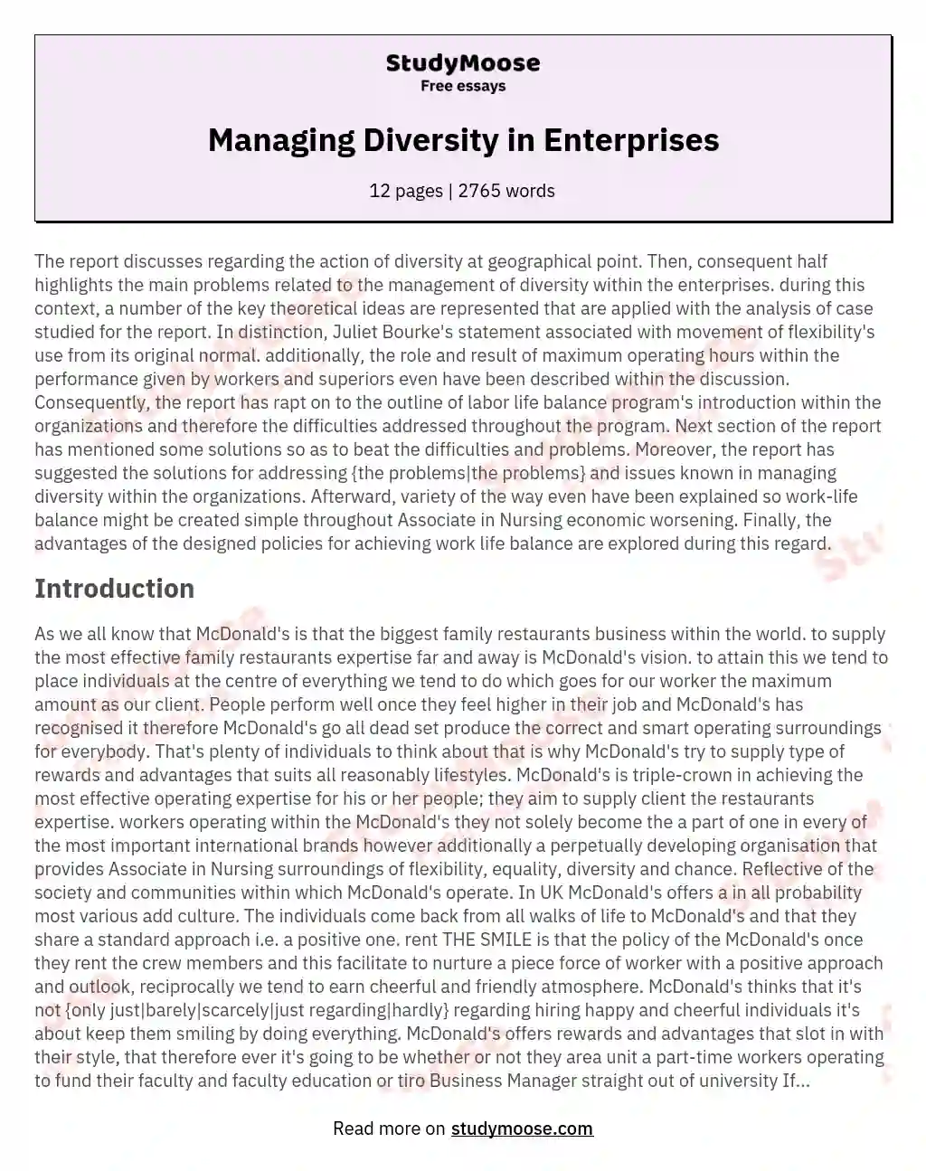 Managing Diversity in Enterprises