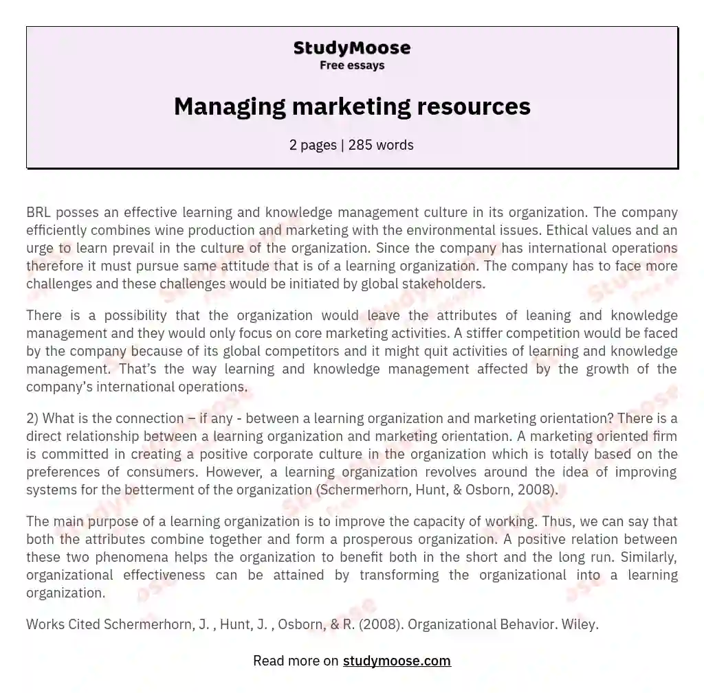 Managing marketing resources essay