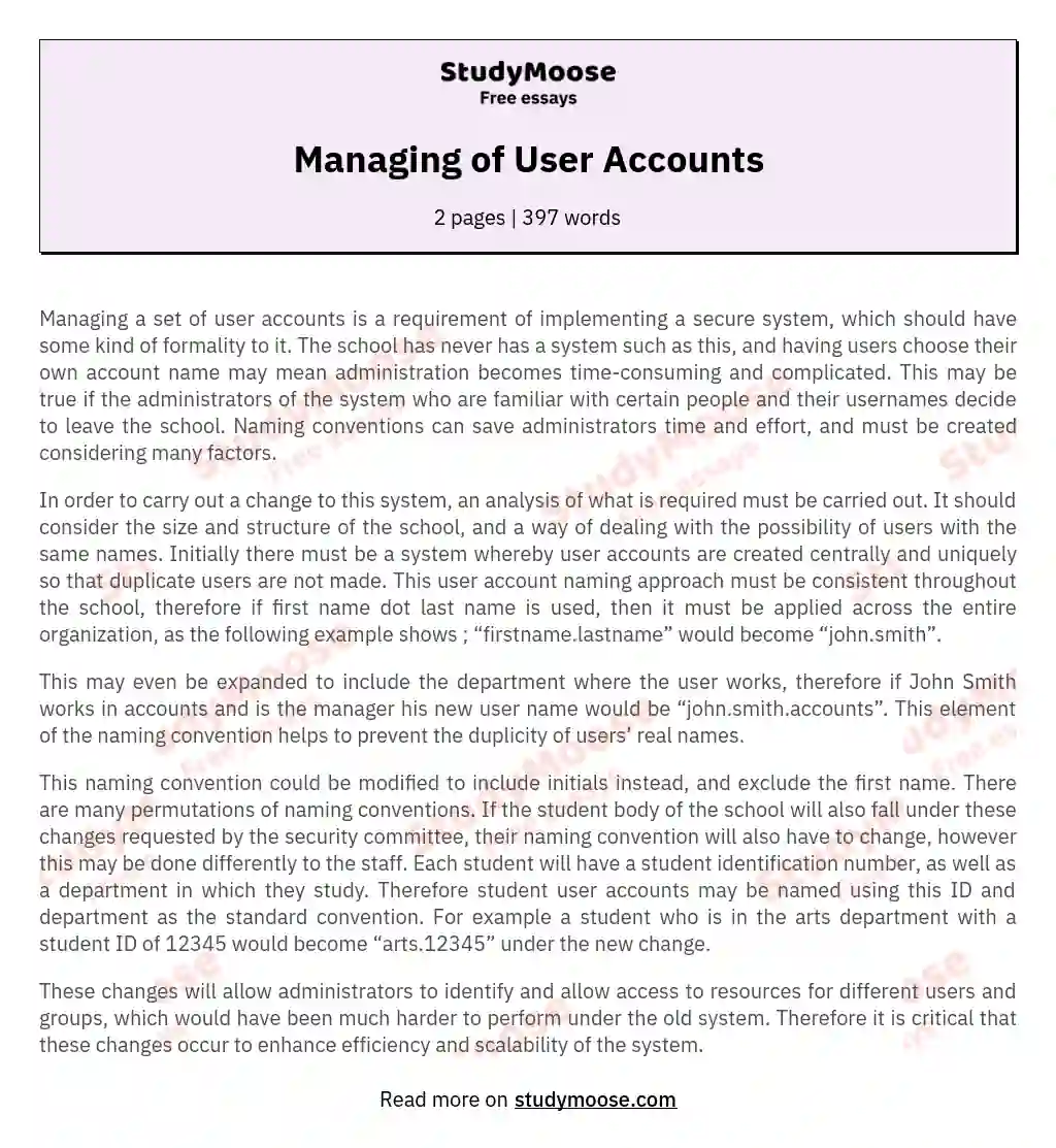 Managing of User Accounts essay