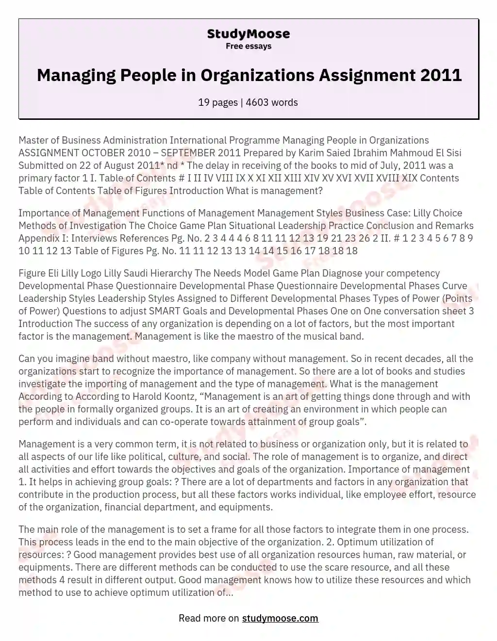 Managing People in Organizations Assignment 2011