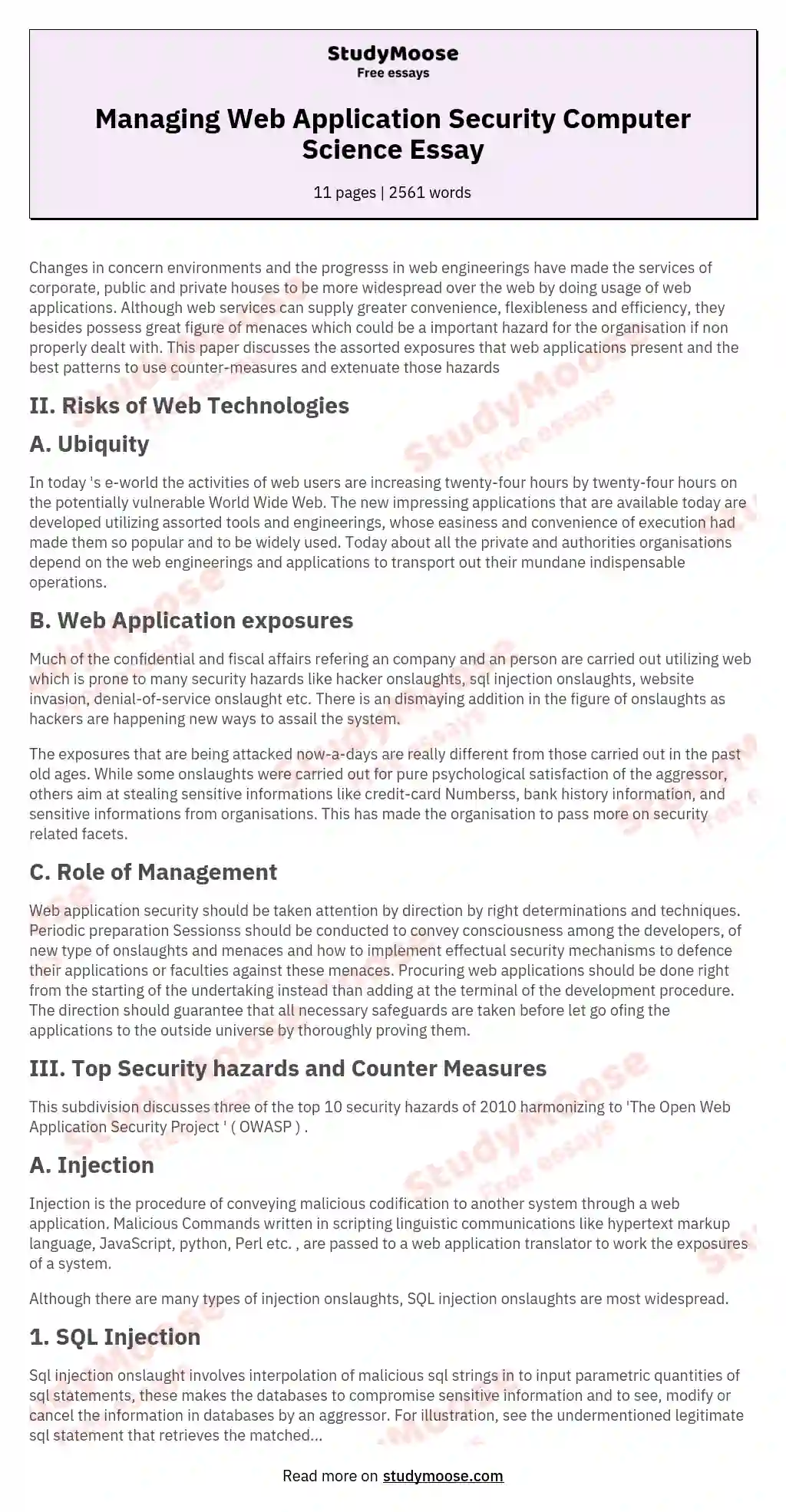 Managing Web Application Security Computer Science Essay essay
