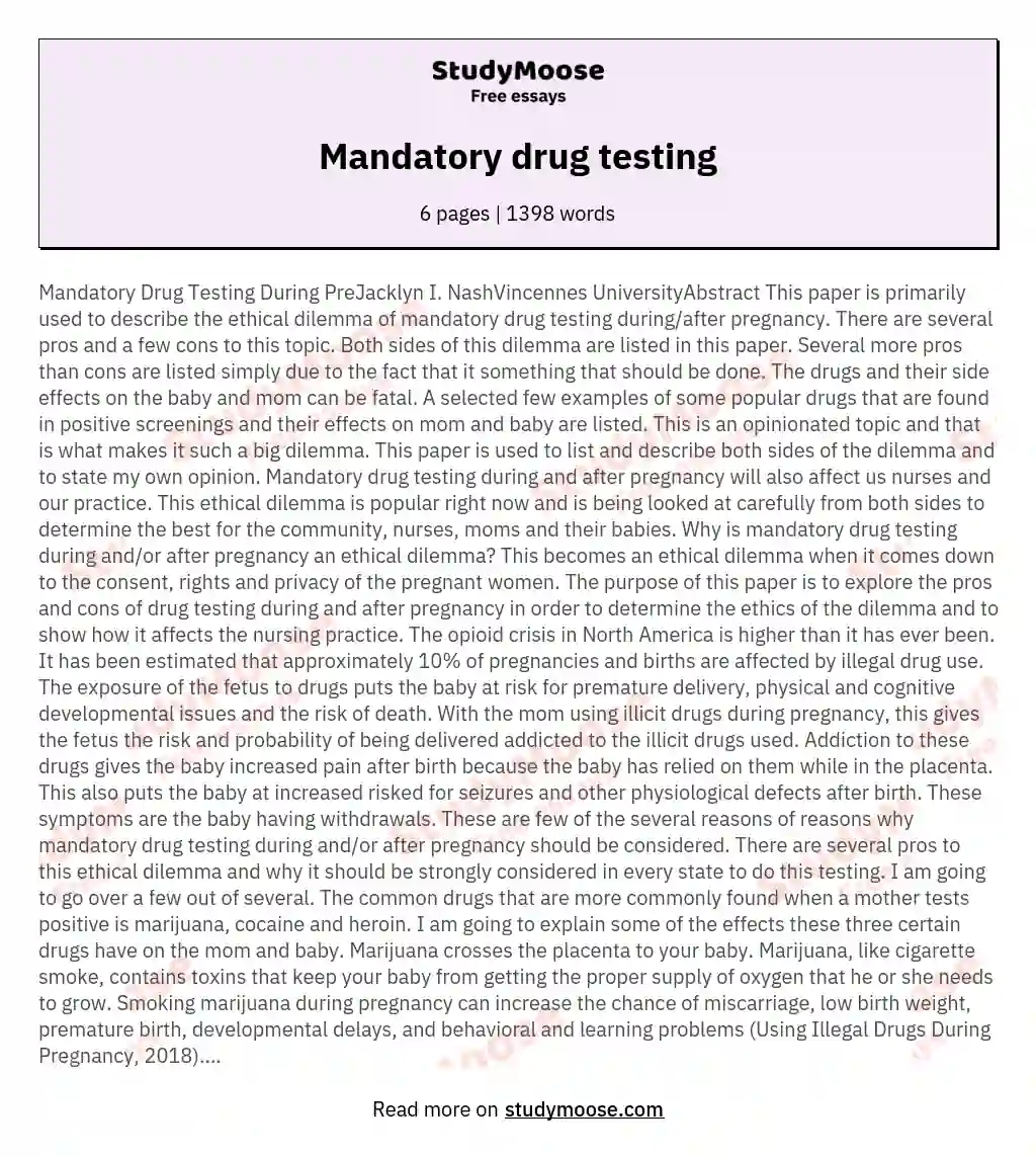 Mandatory drug testing essay
