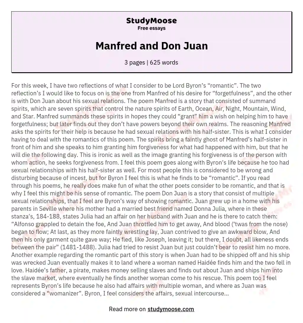 Manfred and Don Juan essay