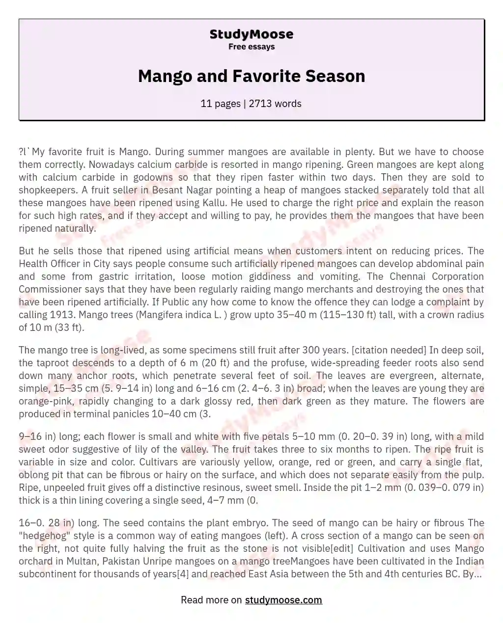 Mango and Favorite Season essay