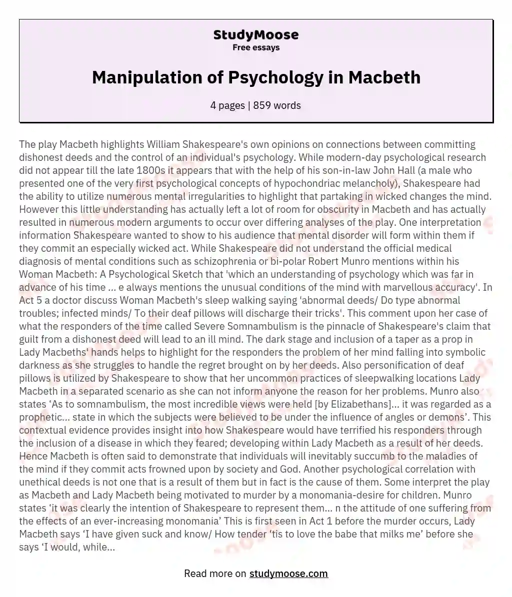 Manipulation of Psychology in Macbeth essay