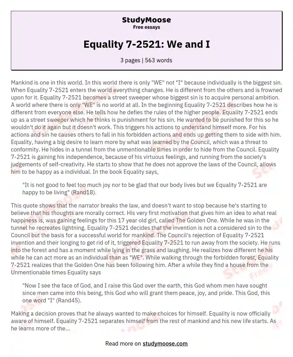 Equality 7-2521: We and I essay