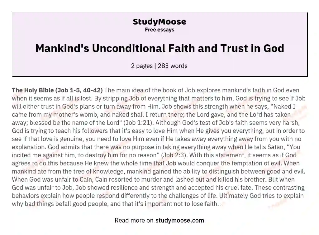 Mankind's Unconditional Faith and Trust in God essay