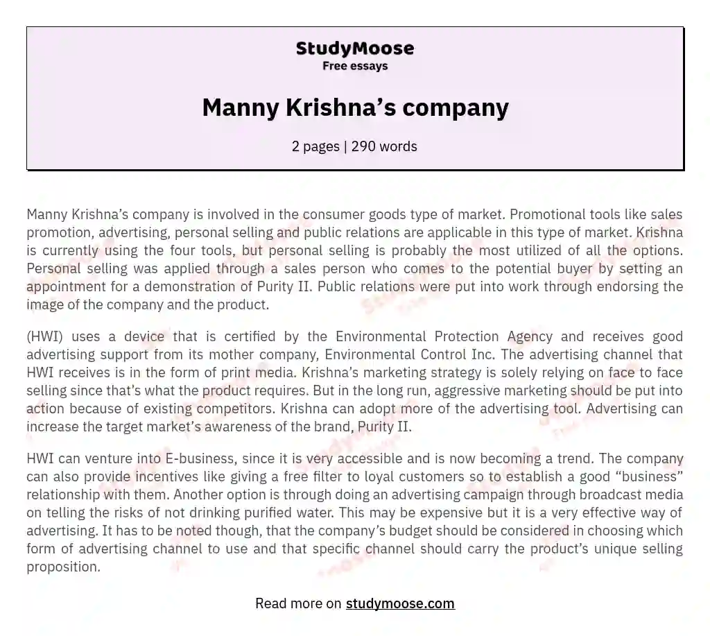 Manny Krishna’s company essay