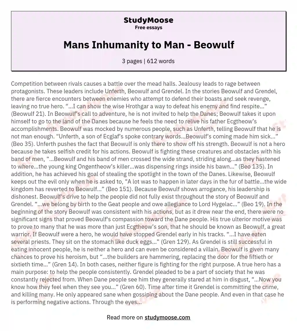 Mans Inhumanity to Man - Beowulf