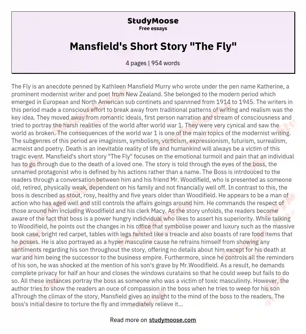 Mansfield's Short Story "The Fly" essay