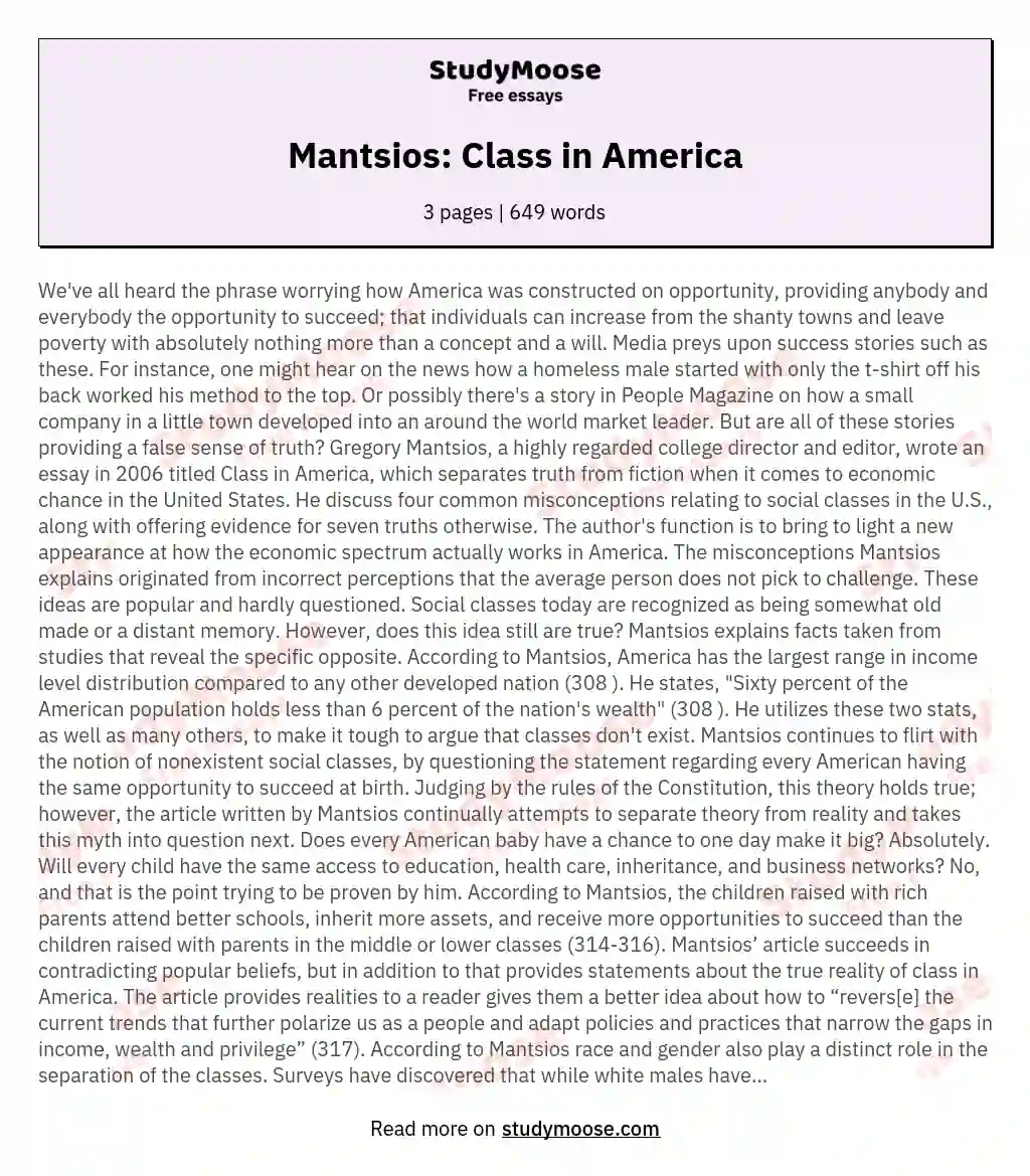 Mantsios: Class in America