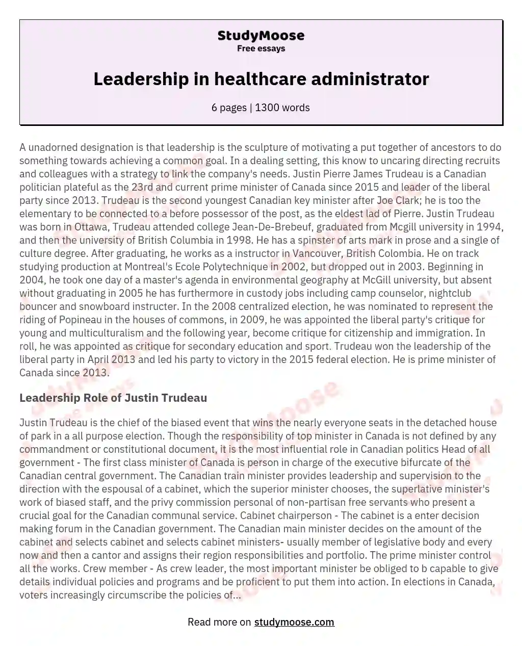 Leadership in healthcare administrator essay