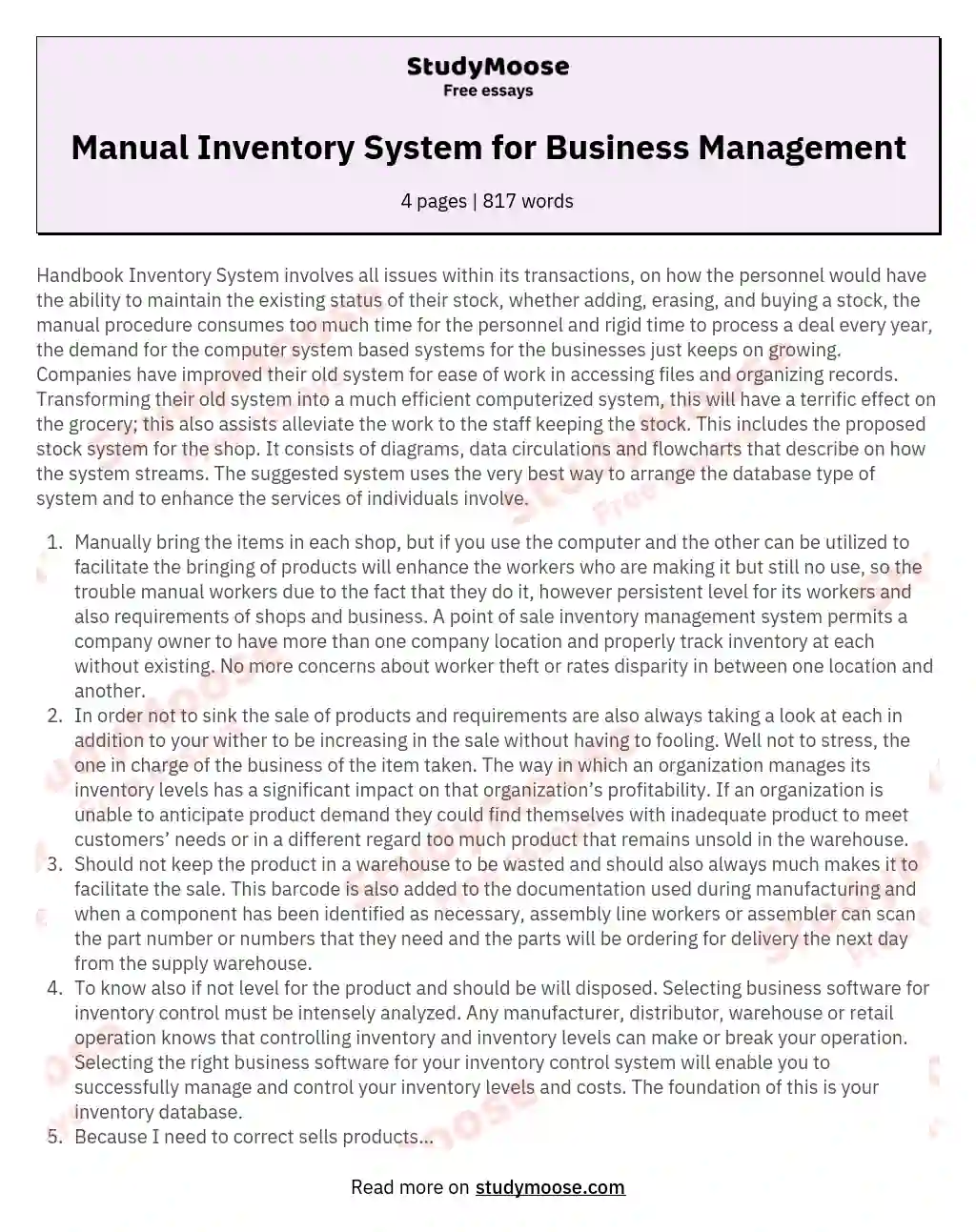 Manual Inventory System for Business Management
