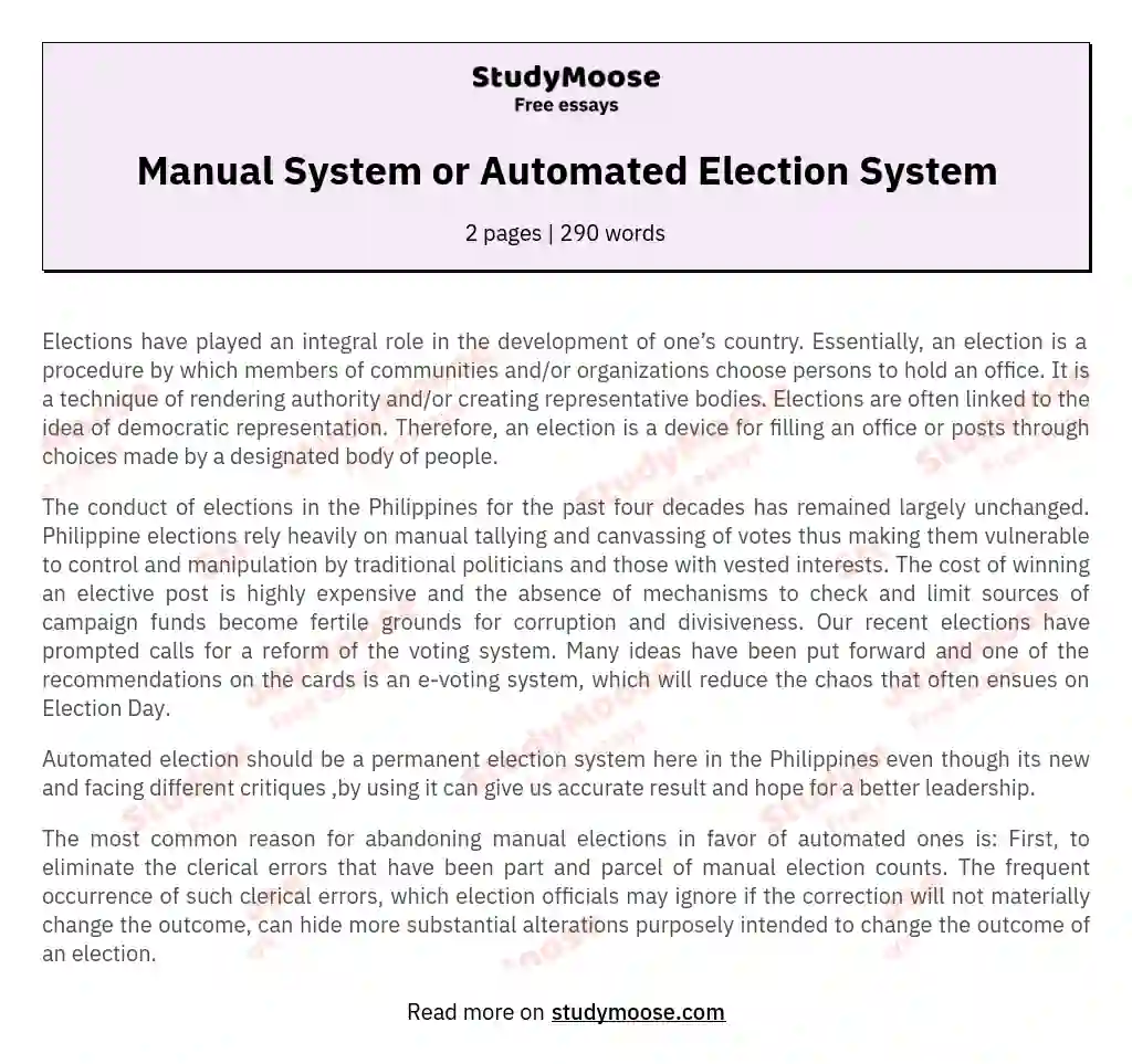 Manual System or Automated Election System essay