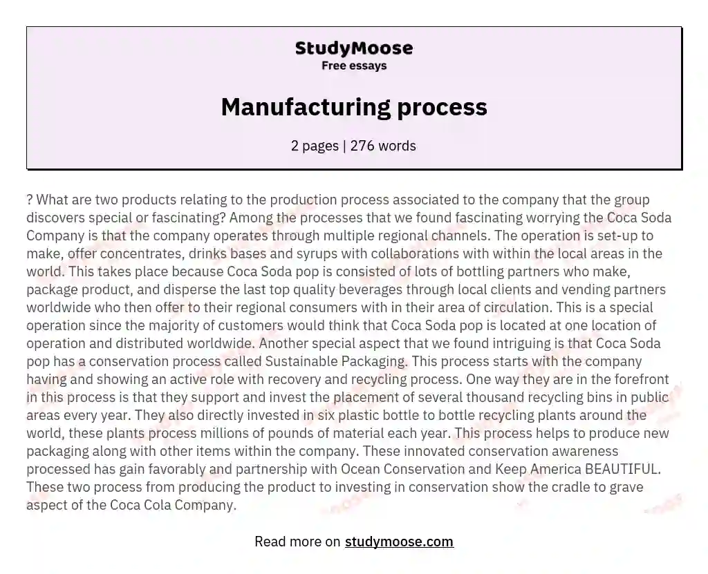 essay on manufacturing process