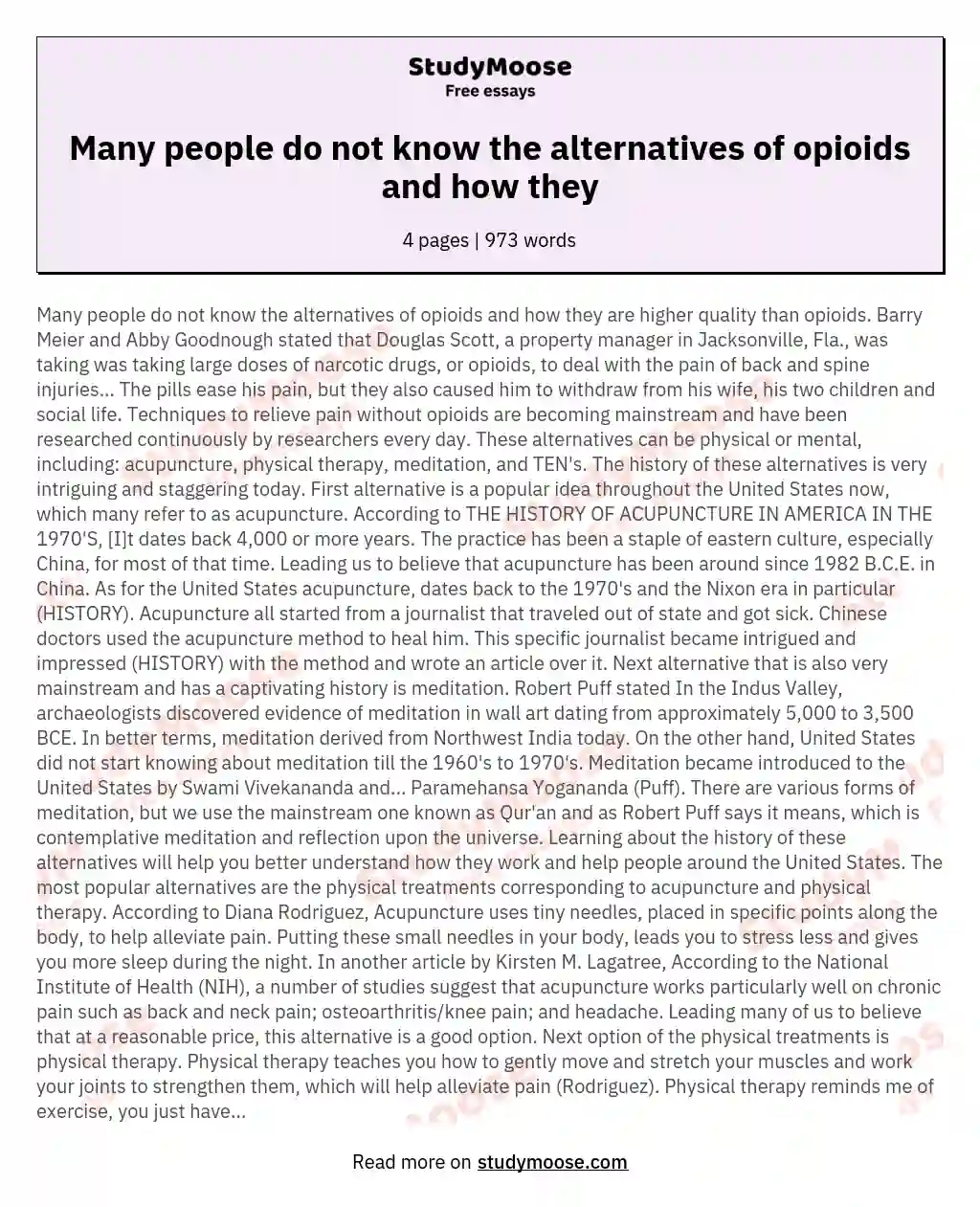 Many people do not know the alternatives of opioids and how they essay