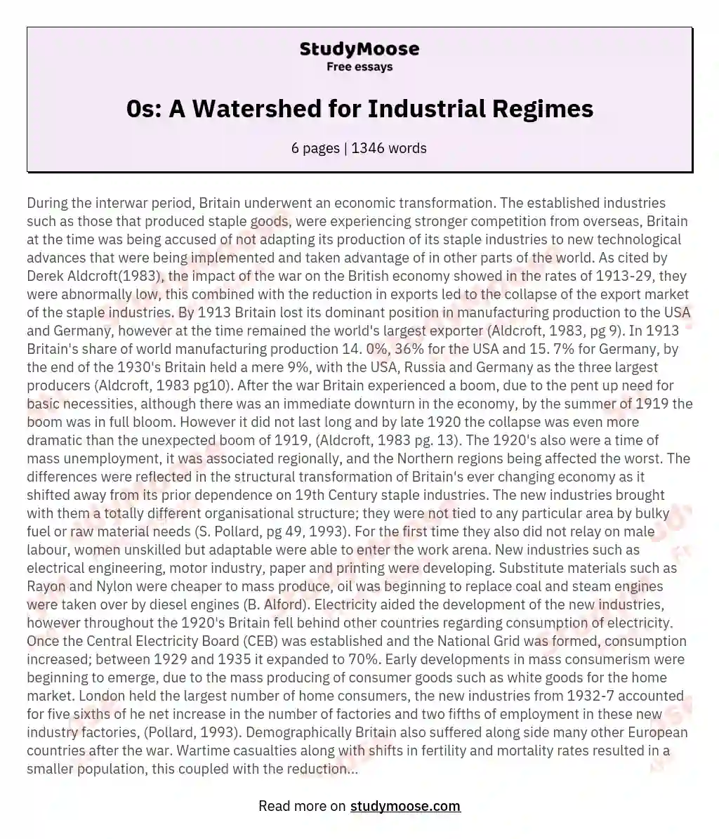 0s: A Watershed for Industrial Regimes essay