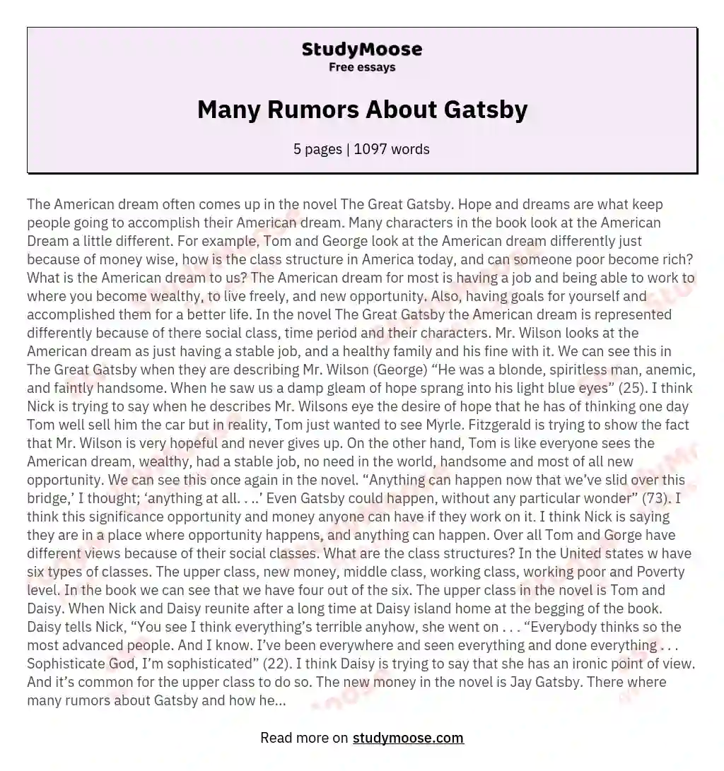 Many Rumors About Gatsby