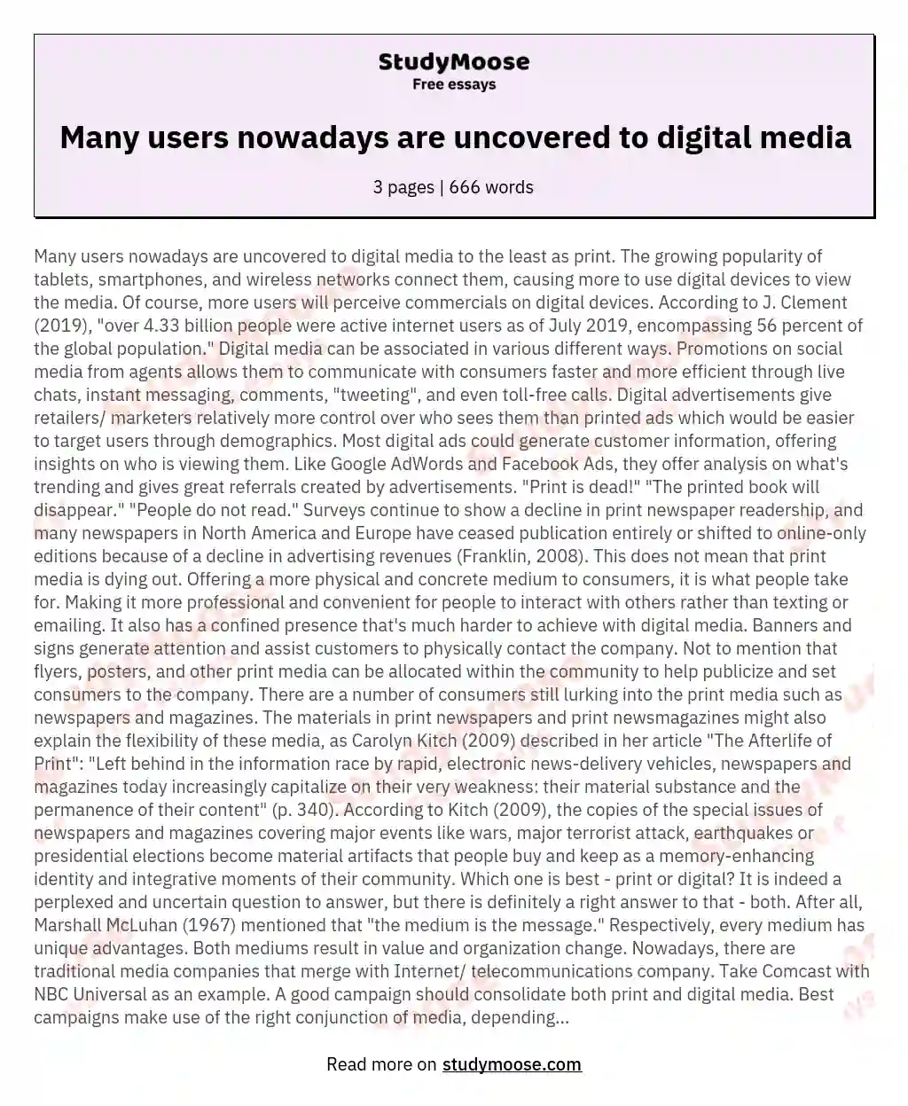 Many users nowadays are uncovered to digital media essay