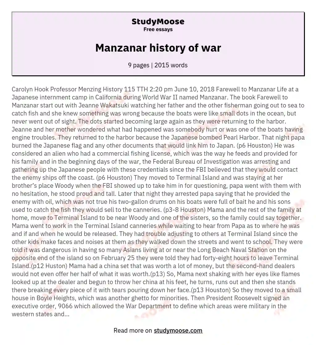 Manzanar history of war essay