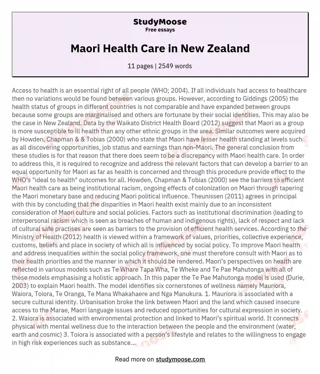 Maori Health Care in New Zealand essay
