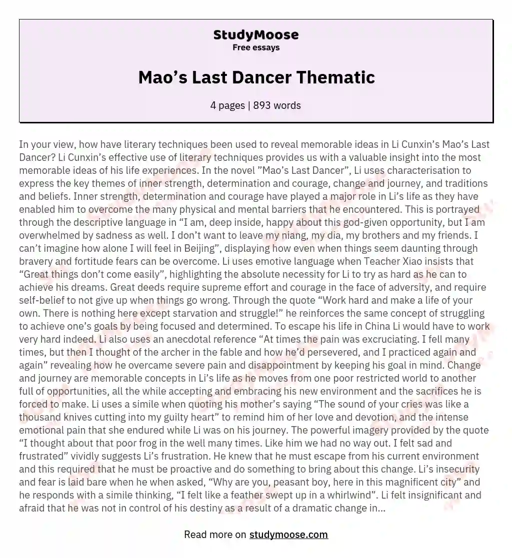 Mao’s Last Dancer Thematic essay