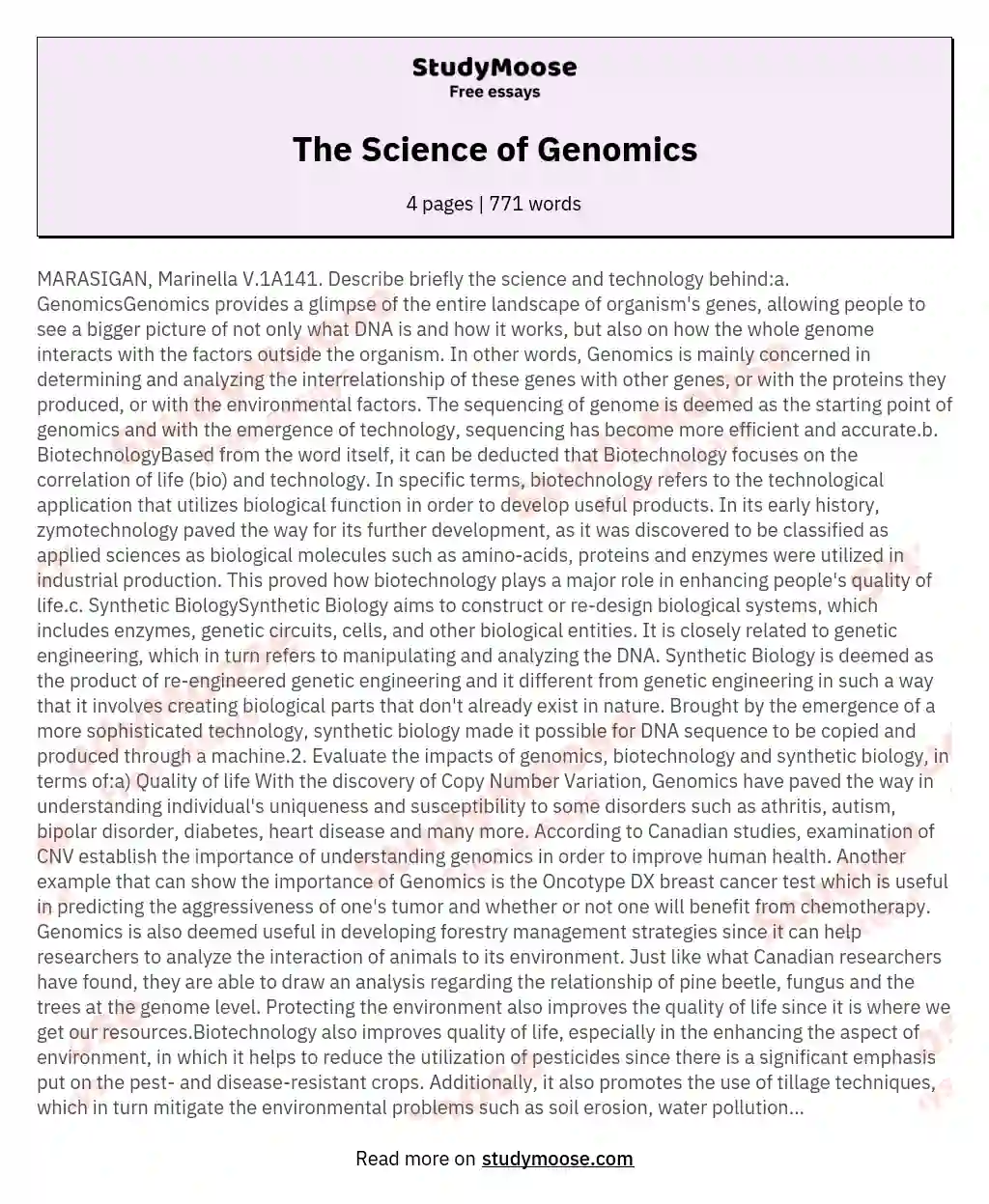The Science of Genomics essay