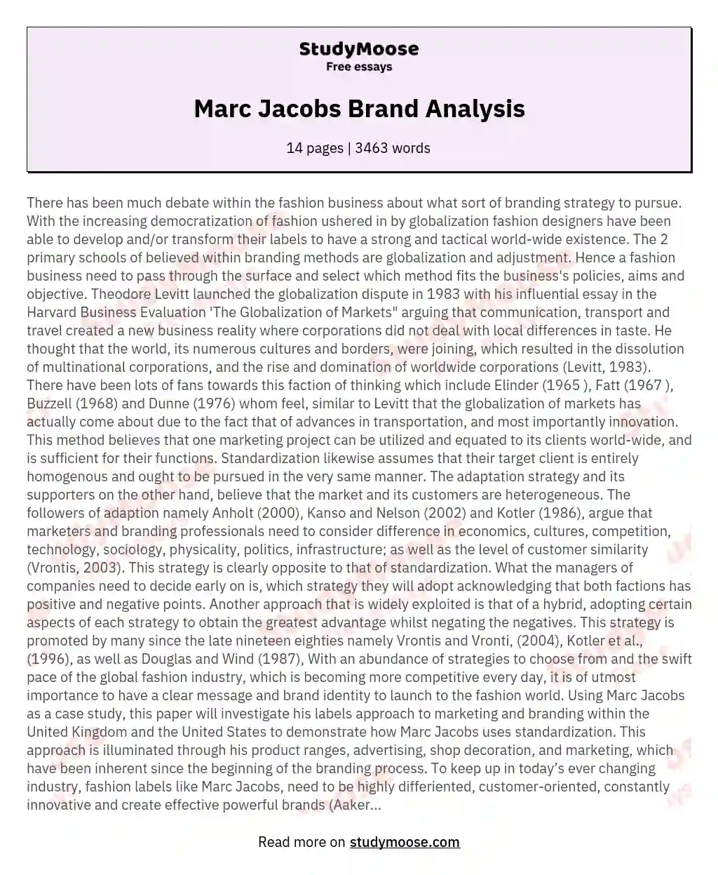 Marc Jacobs Brand Analysis essay