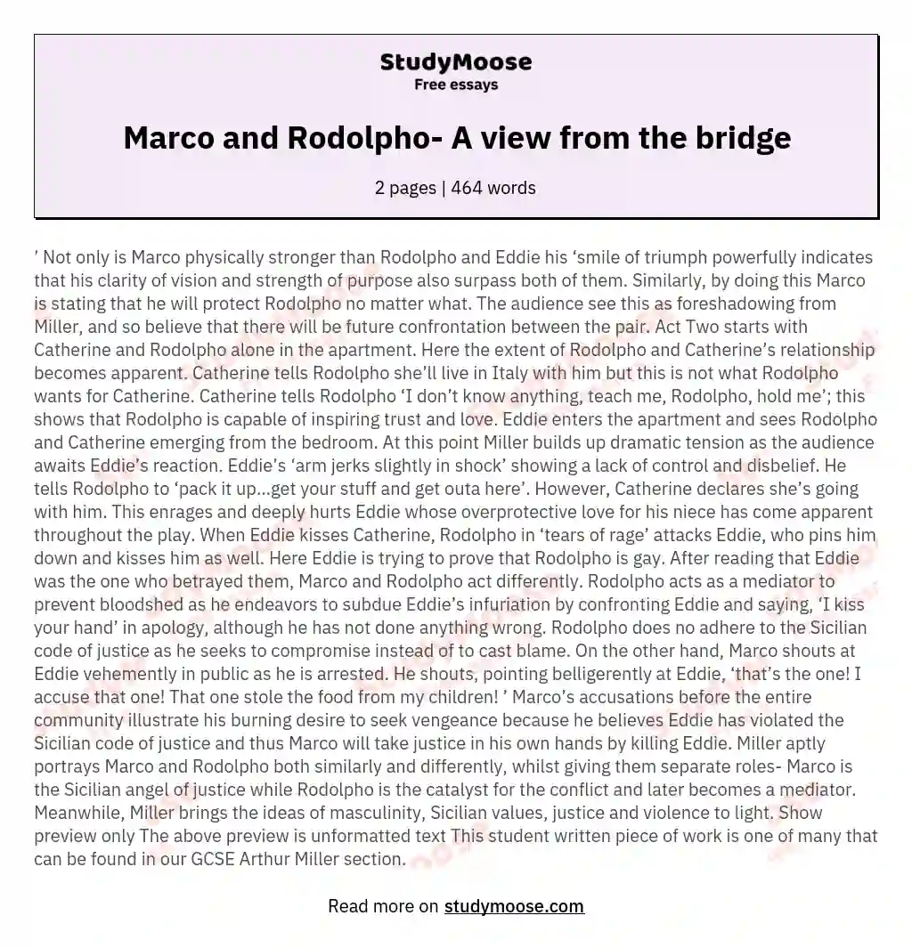 Marco and Rodolpho- A view from the bridge essay