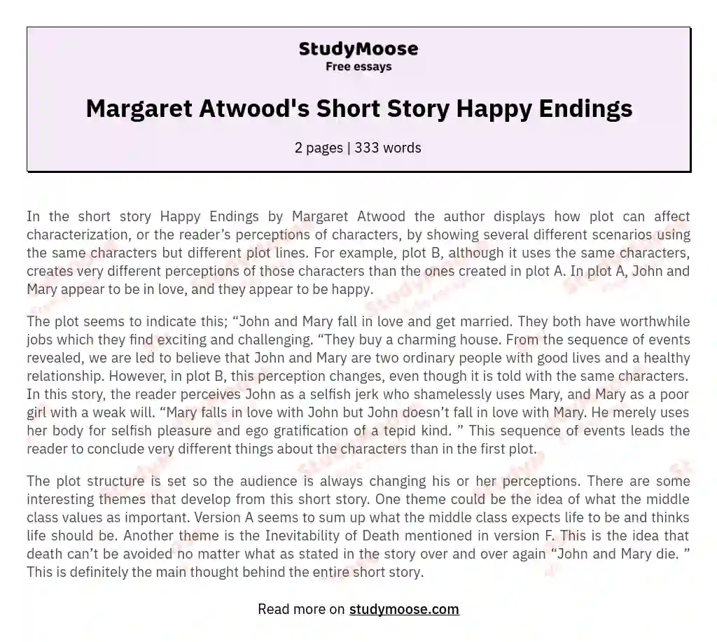 Margaret Atwood's Short Story Happy Endings essay