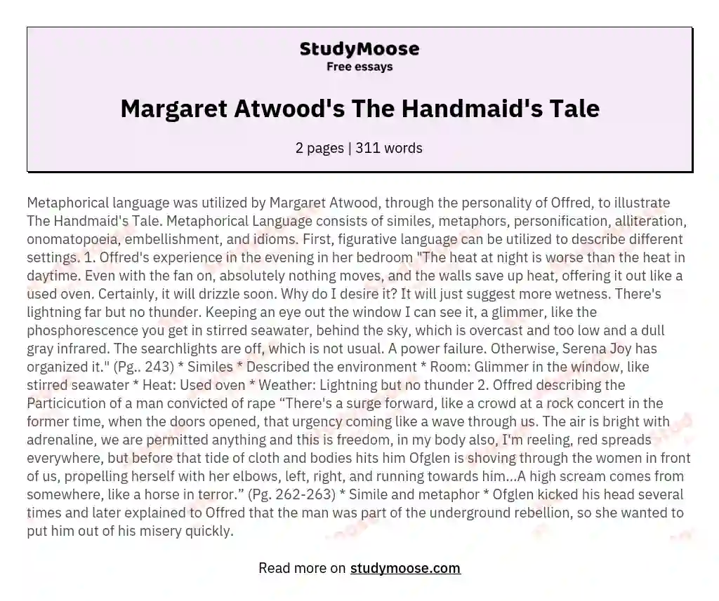 Margaret Atwood's The Handmaid's Tale essay
