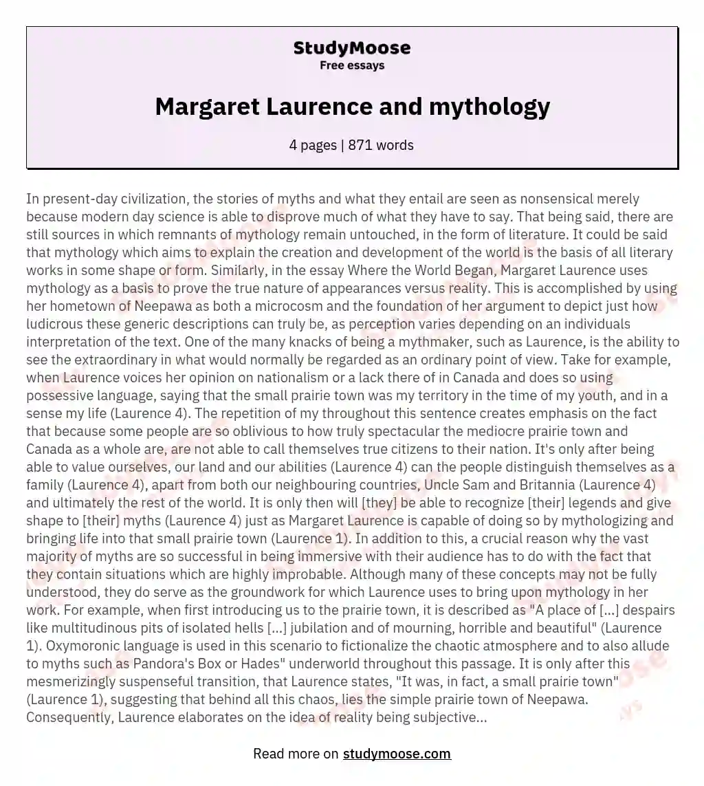 Margaret Laurence and mythology essay