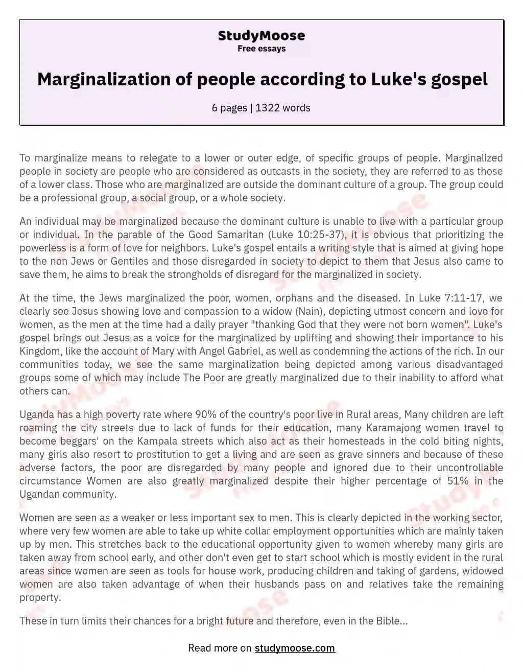 Marginalization of people according to Luke's gospel essay