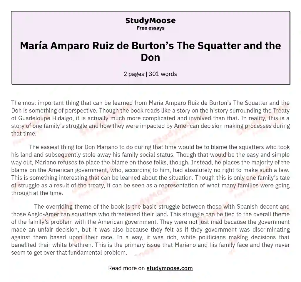 María Amparo Ruiz de Burton’s The Squatter and the Don essay