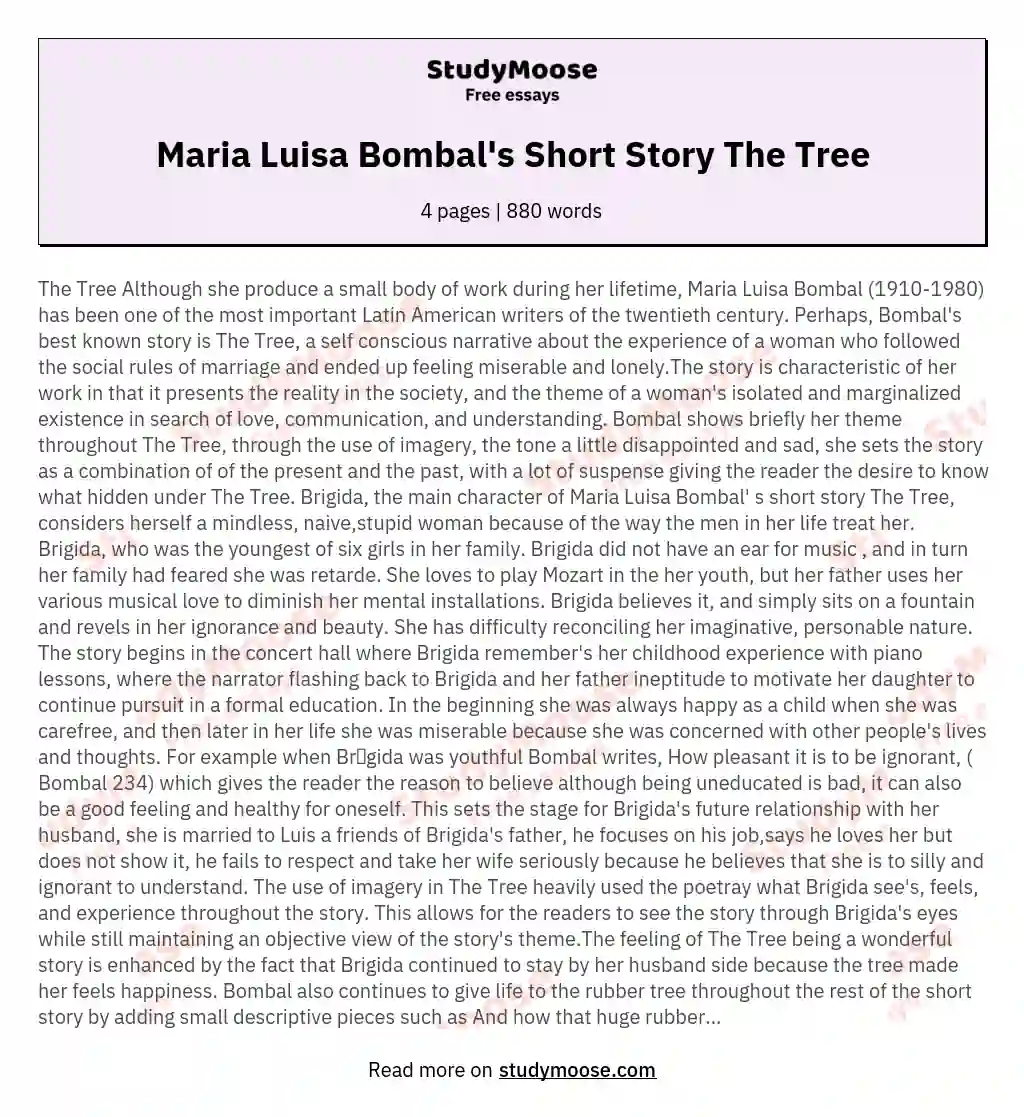 Maria Luisa Bombal's Short Story The Tree essay