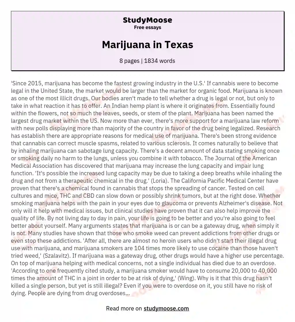 Marijuana in Texas essay