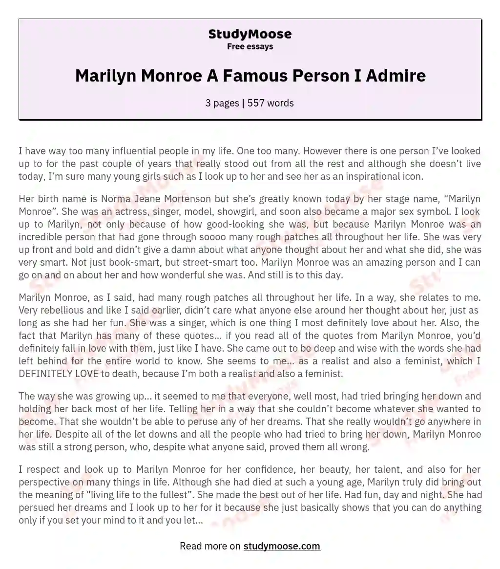 Marilyn Monroe A Famous Person I Admire