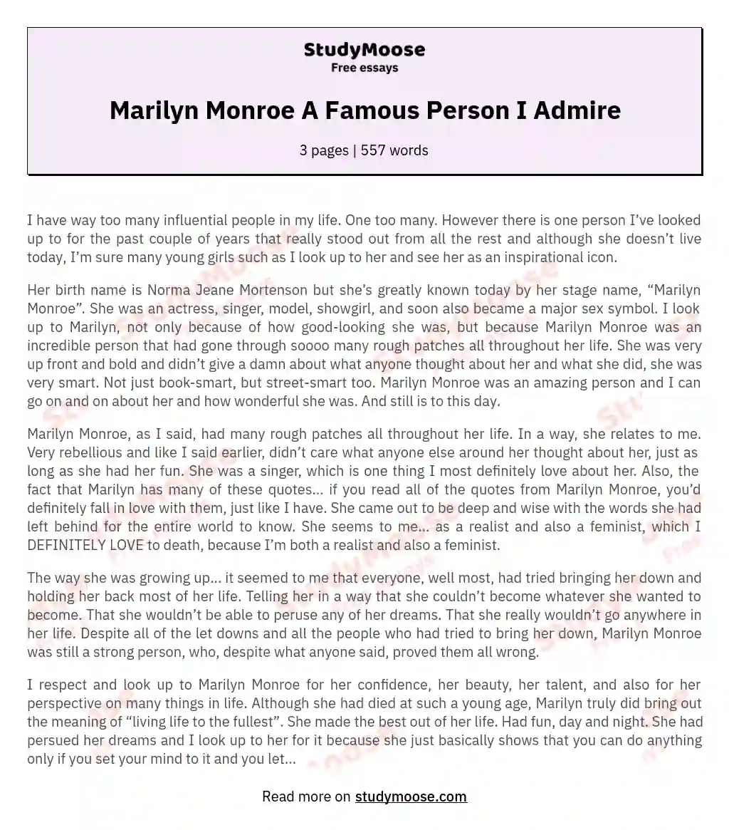 Marilyn Monroe A Famous Person I Admire essay