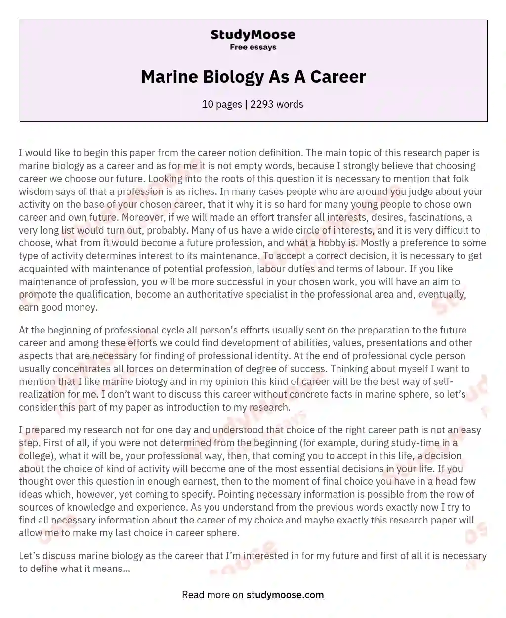 Marine Biology As A Career essay