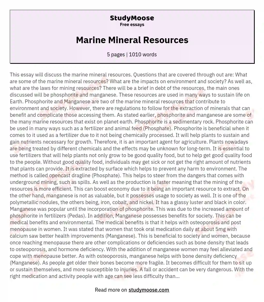 Marine Mineral Resources essay