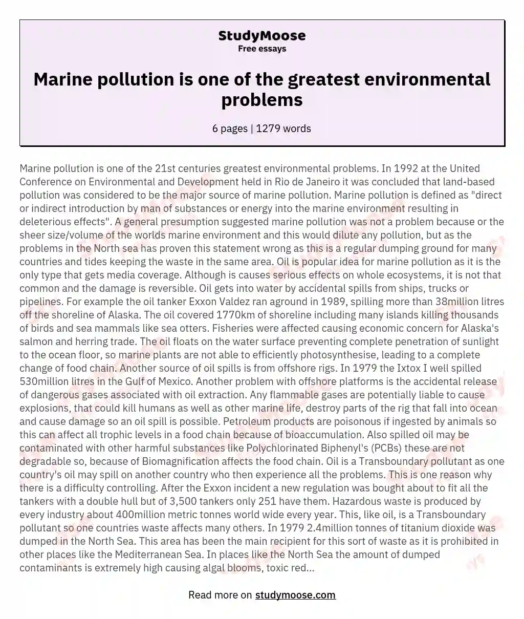 Marine pollution is one of the greatest environmental problems essay