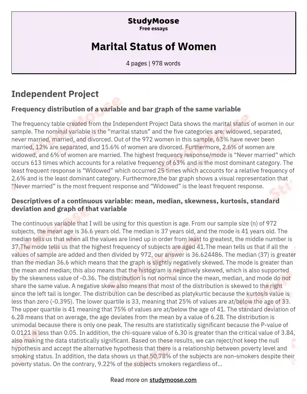 Marital Status of Women essay