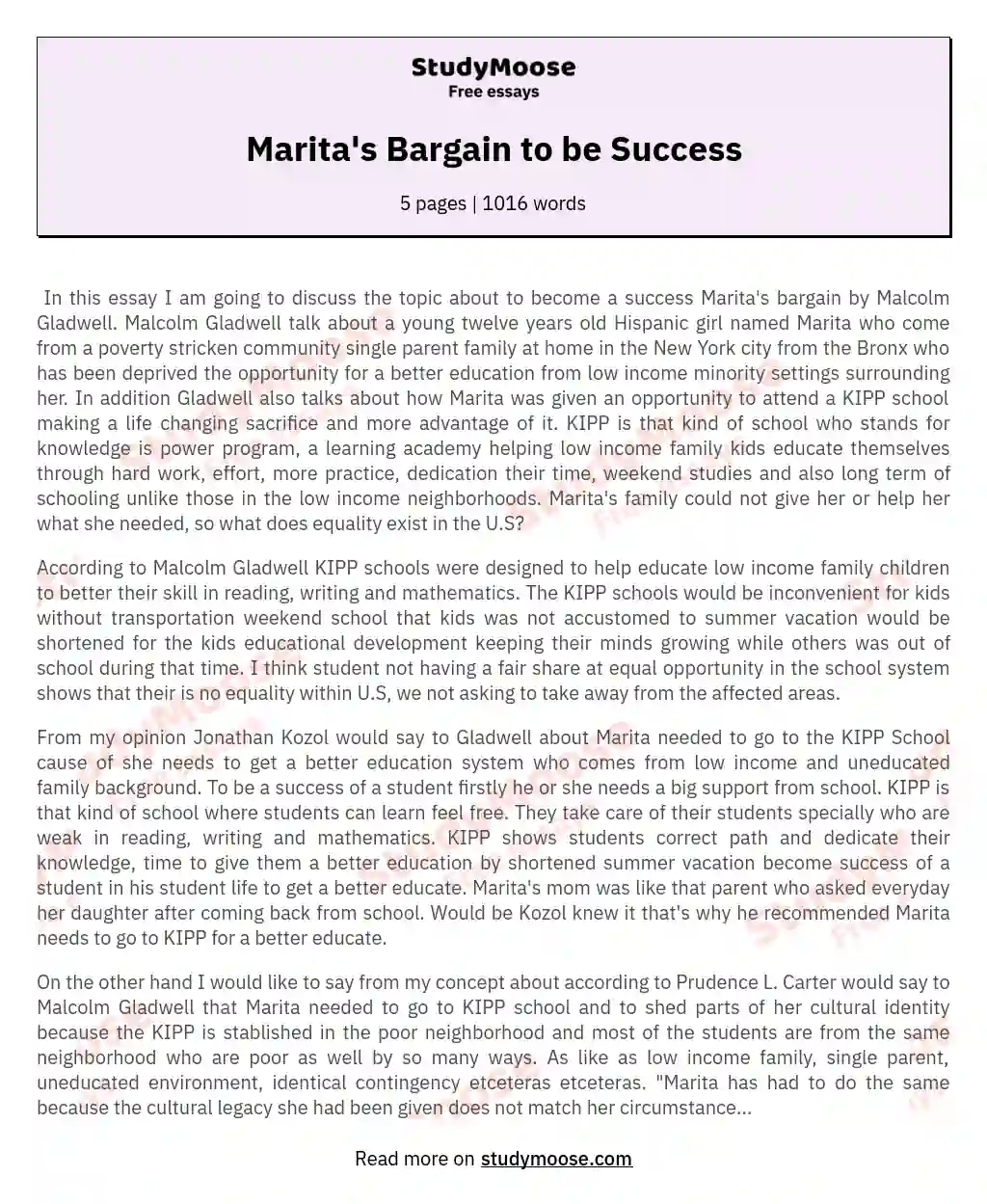 Marita's Bargain to be Success essay