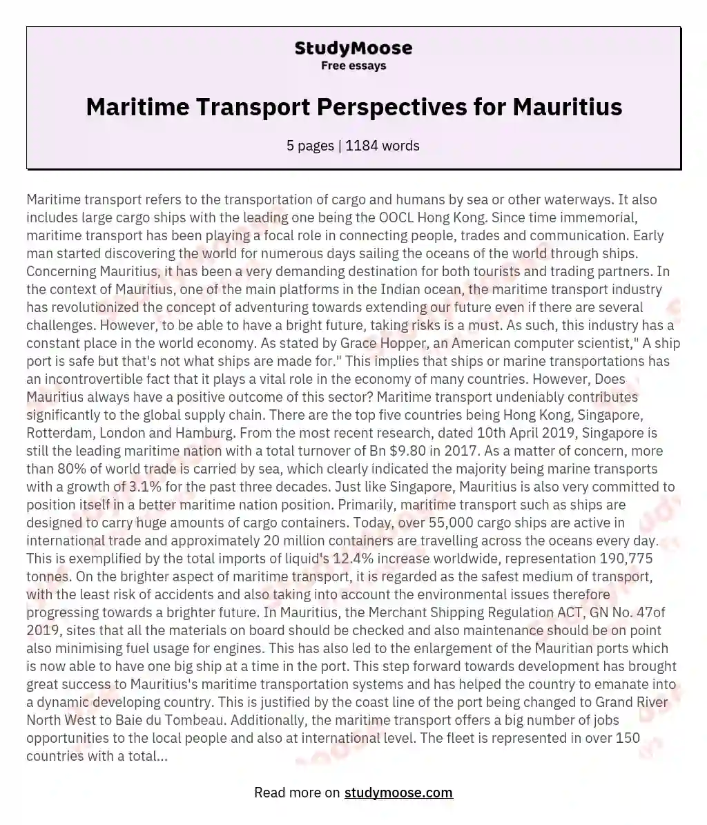 Maritime Transport Perspectives for Mauritius essay