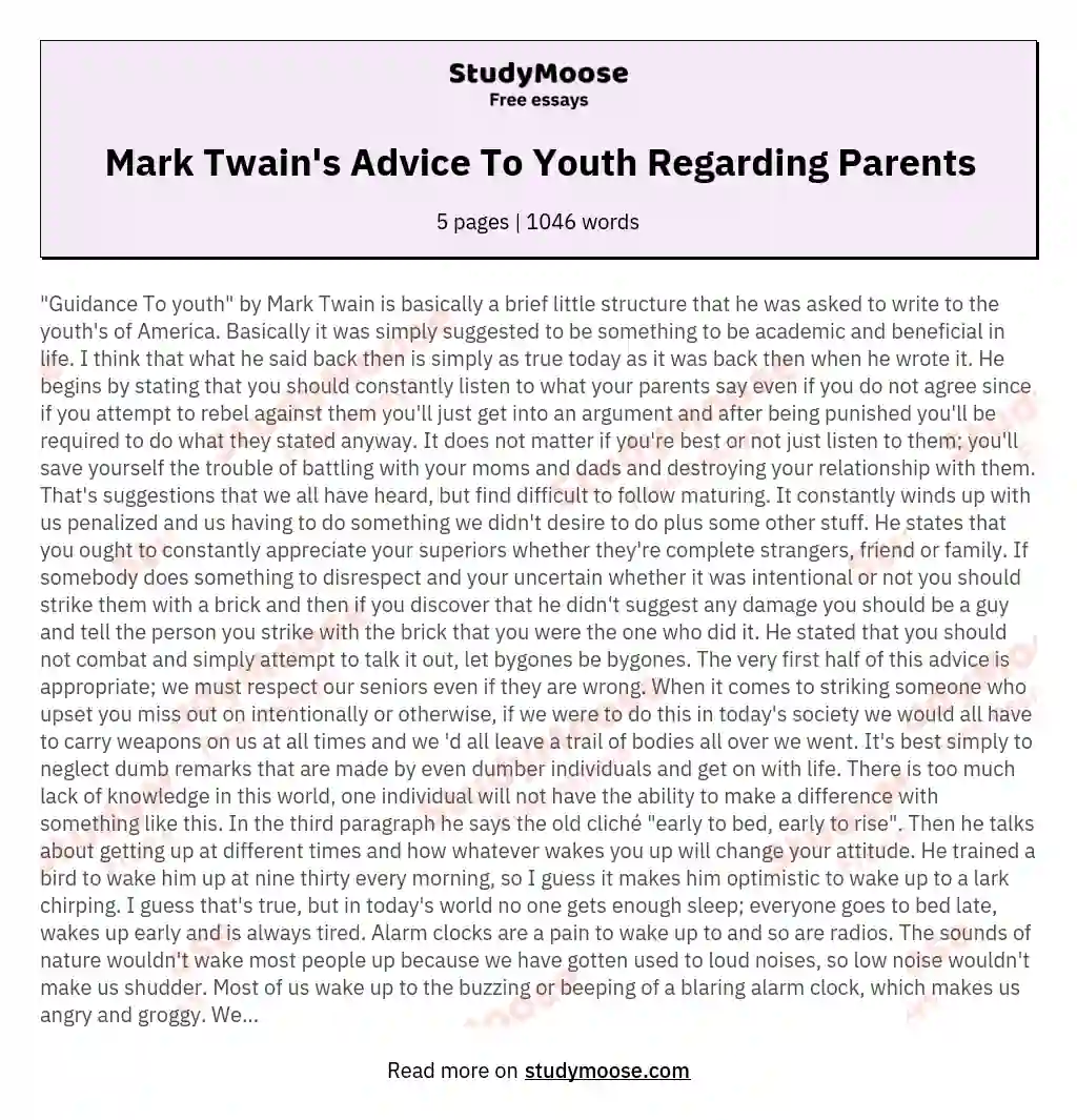 Mark Twain's Advice To Youth Regarding Parents essay
