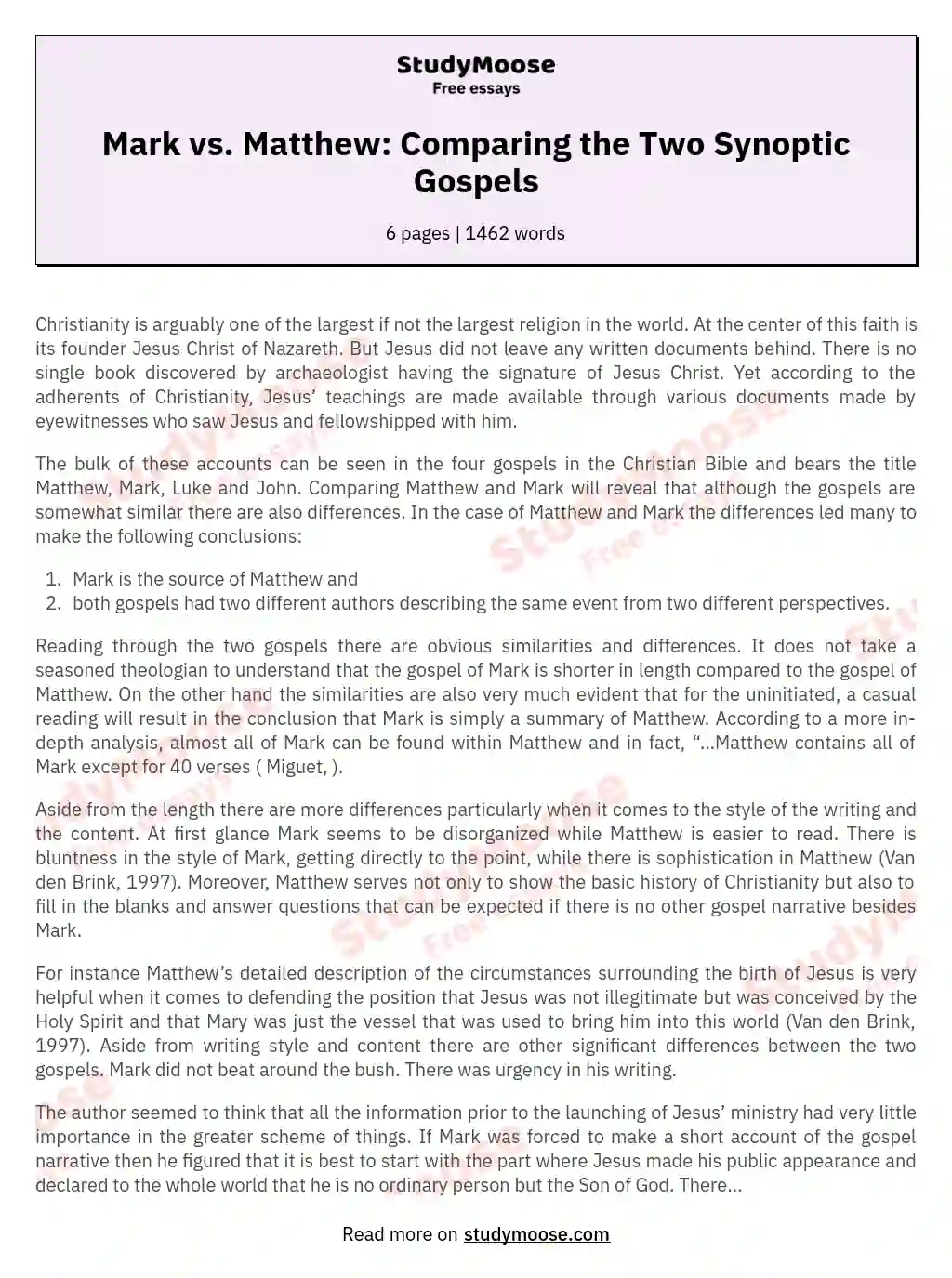 Mark vs. Matthew: Comparing the Two Synoptic Gospels
